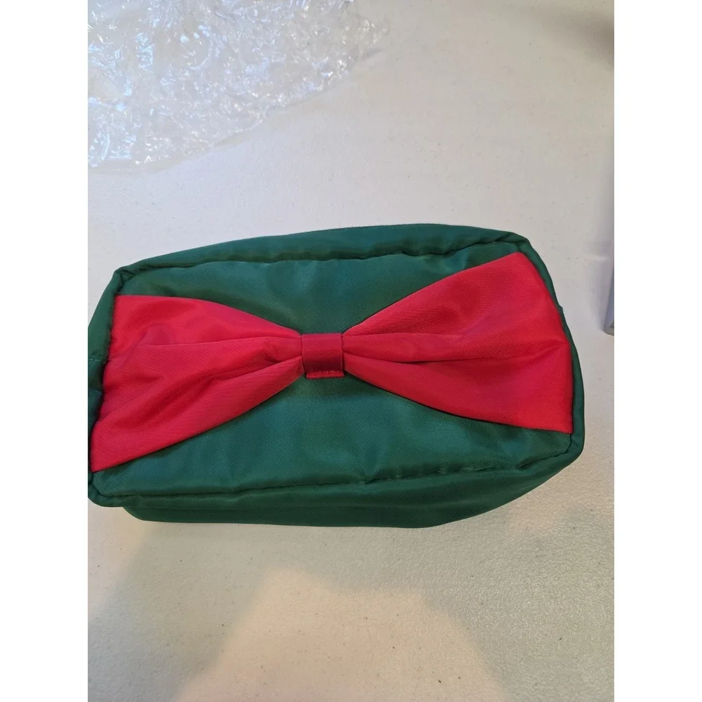 Holiday Green Red Bow Makeup Bag Nylon‎ Cosmetic Travel Pouch Organizer Gift New